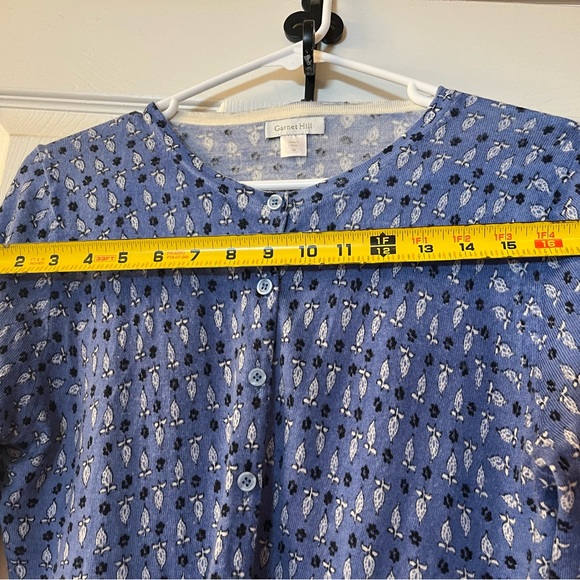 Garnet Hill Patterned Blue Lightweight Cardigan 100% Merino Wool 3/4 Sleeves - Picture 7 of 11